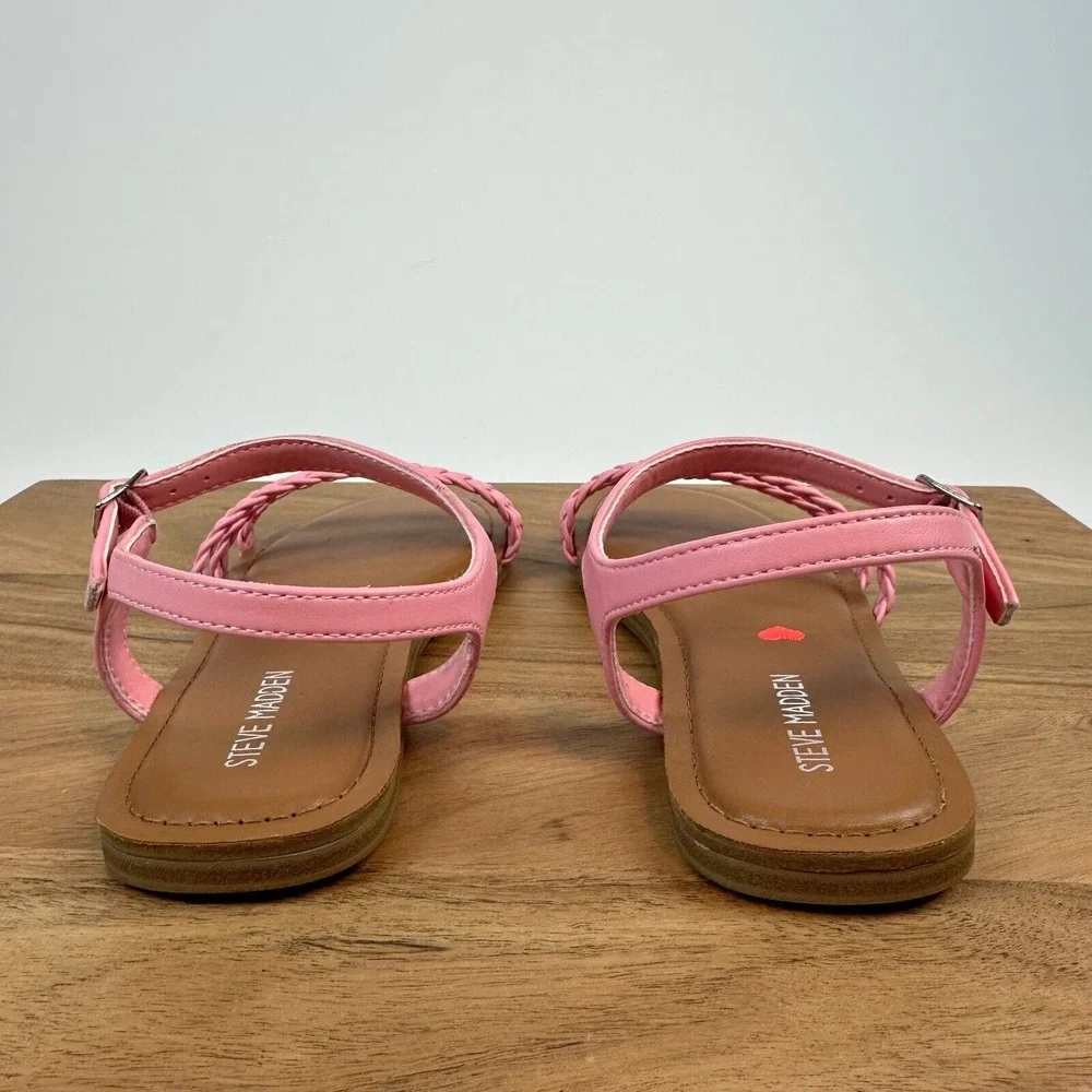 New NWOB Big Kids Steve Madden Georjia Pink Braided Slingback Sandals Size 4 Y‎